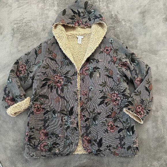 Sundance Jackets & Blazers - Sundance Coat Jacket Medium Petite Tapestry Sherpa Reversible Floral Hooded